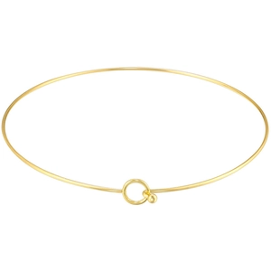 Detail of minimalist gold round choker necklace with adjustable ring and ball clasp closure