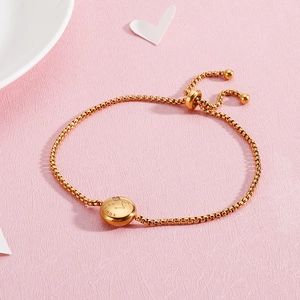 Golden Libra zodiac box chain bracelet with sparkling crystal accents and adjustable slider