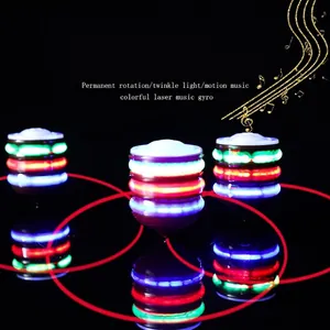 Flashing Music Peg-top Toy Colorful LED Light Up Spinning Top With Launcher Plastic Wood Grain Style Sensory Entertainment For Kids