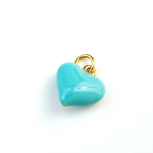 3D Herzanhänger aus Emaille in Cyanblau mit goldener Metallöse für DIY-Schmuckherstellung