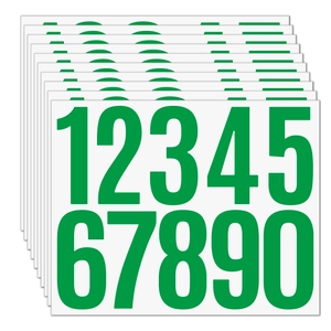 Stack of green 3-inch waterproof vinyl mailbox number stickers 0-9 for organization