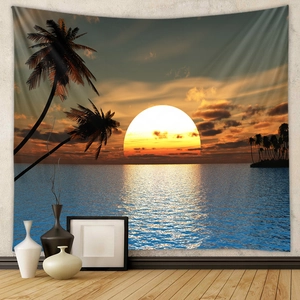 Tenture murale bohème avec coucher de soleil tropical et palmiers pour décoration