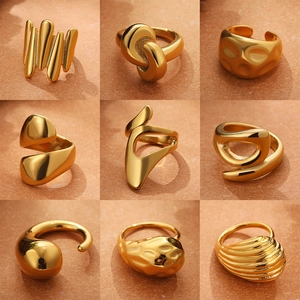 18K Gold Plated Copper Open Rings Irregular Geometric Water Drop Knot Design Minimalist Exaggerated Artistic Jewelry