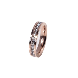 Rose gold titanium steel eternity band ring with square-cut cubic zirconia for women