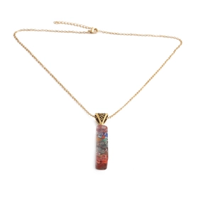 Collier aurore fait main en résine et pierre avec chaîne dorée et pendentif marron
