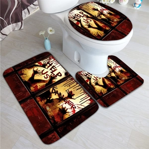 Three-piece bathroom set with Halloween blood handprint design including non-slip mats