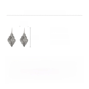 Detailed size chart for tiered leaf earrings showing 9.5x3.8cm dimensions and 13.4g weight