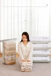 Detail view of transparent vacuum storage bags showing the thick PE material and white seal
