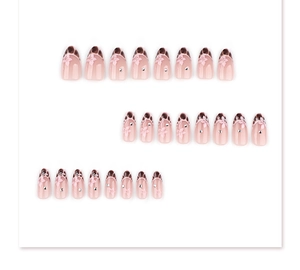 Short almond press-on nails with pink flowers and brown tortoise pattern edges