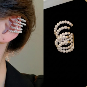 French Style Multi-Layer Faux Artificial Pearl Ear Cuff Non-Pierced Clip-On Earrings For Women Geometric Circle Fashion Jewelry