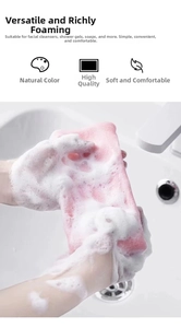 Detail of soft pink foaming net producing rich bubbles for soap or facial cleanser