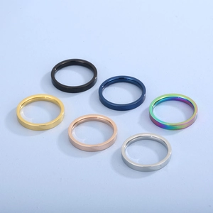 Flat 3mm stainless steel rings in six colors with high-polished mirror finish