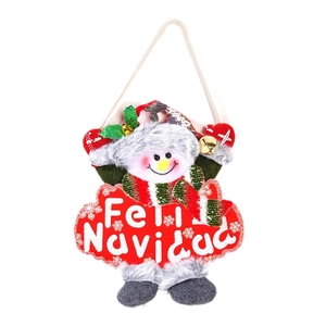 Plush Christmas snowman hanging ornament with Feliz Navidad sign for holiday tree decoration