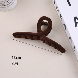 Elegant 13cm dark brown flocked shark hair claw clip for thick hair styling