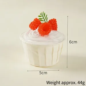 Realistic cupcake candle with red berries and green leaf, size 5x6cm, 44g weight