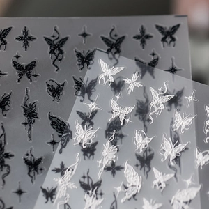 5D embossed butterfly and star nail stickers with gothic 3D texture and dark art style
