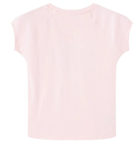 Vue arrière d'un t-shirt rose clair à manches courtes et col rond en coton doux