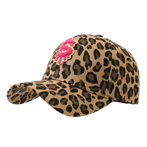 Fashionable leopard print baseball cap with pink 3D embroidery dollar sign and curved brim