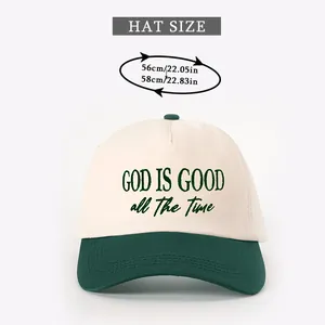 Size chart showing head circumference 56-58cm for God is Good embroidered baseball cap