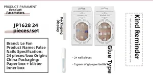 Detail view of 24pcs black French style press-on toenails set with 1g glue and packaging