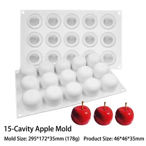 Detailed view of 15-cavity apple shaped silicone mold for mousse cake and French desserts