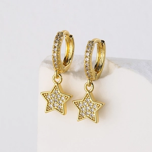 Star Pendant Hoop Earrings 18K Gold Plated Copper Zircon Inlaid Trendy Dainty Jewelry For Women