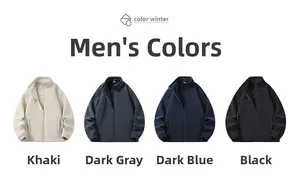 Detailed comparison of khaki, dark grey, deep blue, and black fleece jackets side by side