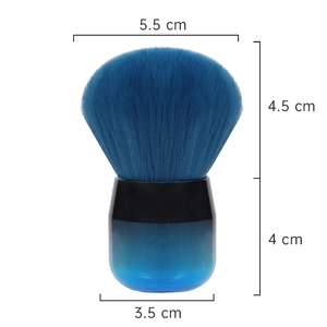 Blue mushroom head powder brush with dimensions showing 5.5cm width and 8.5cm height