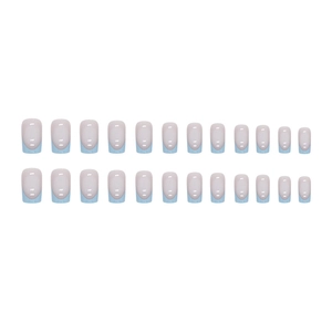 French blue square press-on nails set with 24 pieces of glossy light pink base tips