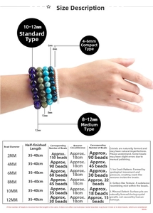 Size chart for natural red striped agate beads comparing 2mm to 12mm on a wrist