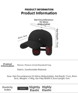 Detailed size specifications for a men's winter baseball cap with ear protection