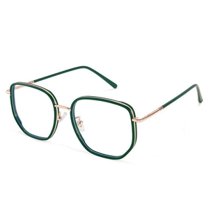 Modern green geometric oversized anti-blue light glasses with rose gold metal temples