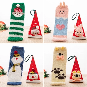 Christmas Fuzzy Socks Coral Fleece Warm Winter Floor Sleeping Cartoon Animal 3D Decor Women Kids With Gift Box