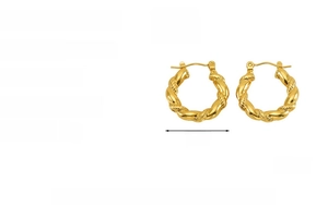 Detail view of 22mm 18K gold plated stainless steel round twist hoop earrings specifications
