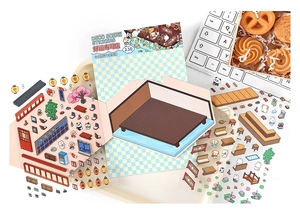Detailed 2.5D sushi shop PET stickers featuring 3D foldable scenes and cute Japanese motifs