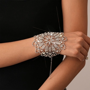 Sparkling silver crystal flower cuff bracelet for women in a luxury hollow-out design