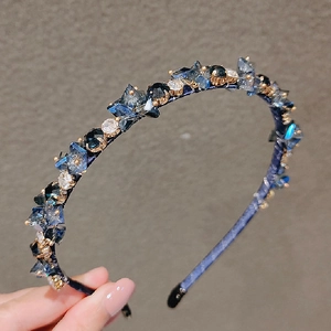 Luxury Baroque blue crystal headband with handmade beaded stones and retro design