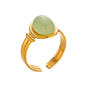 Vintage gold adjustable titanium steel ring with oval light green natural stone