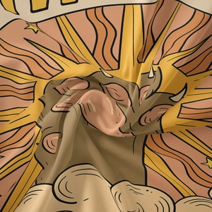 Detail shot of boho tapestry featuring sun motifs with thick woven fabric texture