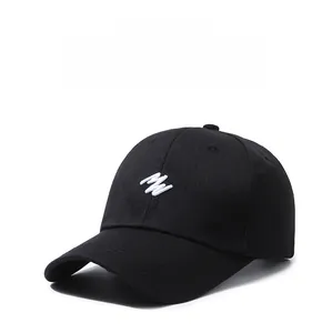 Close-up of white 3D letter embroidery on a black cotton twill baseball cap