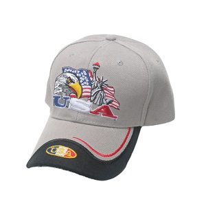 Graue USA Baseballkappe mit Adler-Stickerei und schwarzem Schirm für Damen und Herren