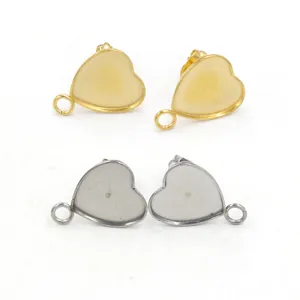 Heart Shape Stainless Steel Stud Earring Bases With Hanging Ring Polished DIY Jewelry Making Findings