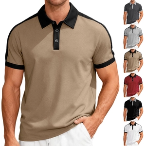 Detailed close-up of khaki Polo shirt featuring contrast color拼接 and textured cotton fabric