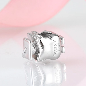 Detailed macro shot of S925 sterling silver graduation elephant charm with Bunny engraving