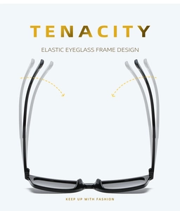 Detail view of the flexible black square sunglasses frame with elastic tenacity design