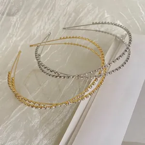 Elegant thin alloy headbands with sparkling rhinestones in gold and silver finish set