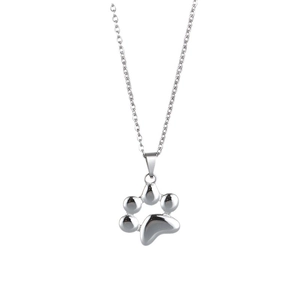 Polished stainless steel cat paw pendant necklace with cute animal footprint design