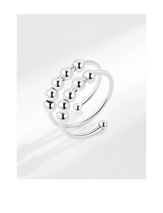 Close-up of double-layer anxiety relief ring with ten movable silver spinning beads