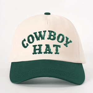 Vintage color block cowboy hat with embroidery and adjustable strap for women