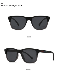 Front and 45-degree angle views of black matte TR polarized sunglasses for men